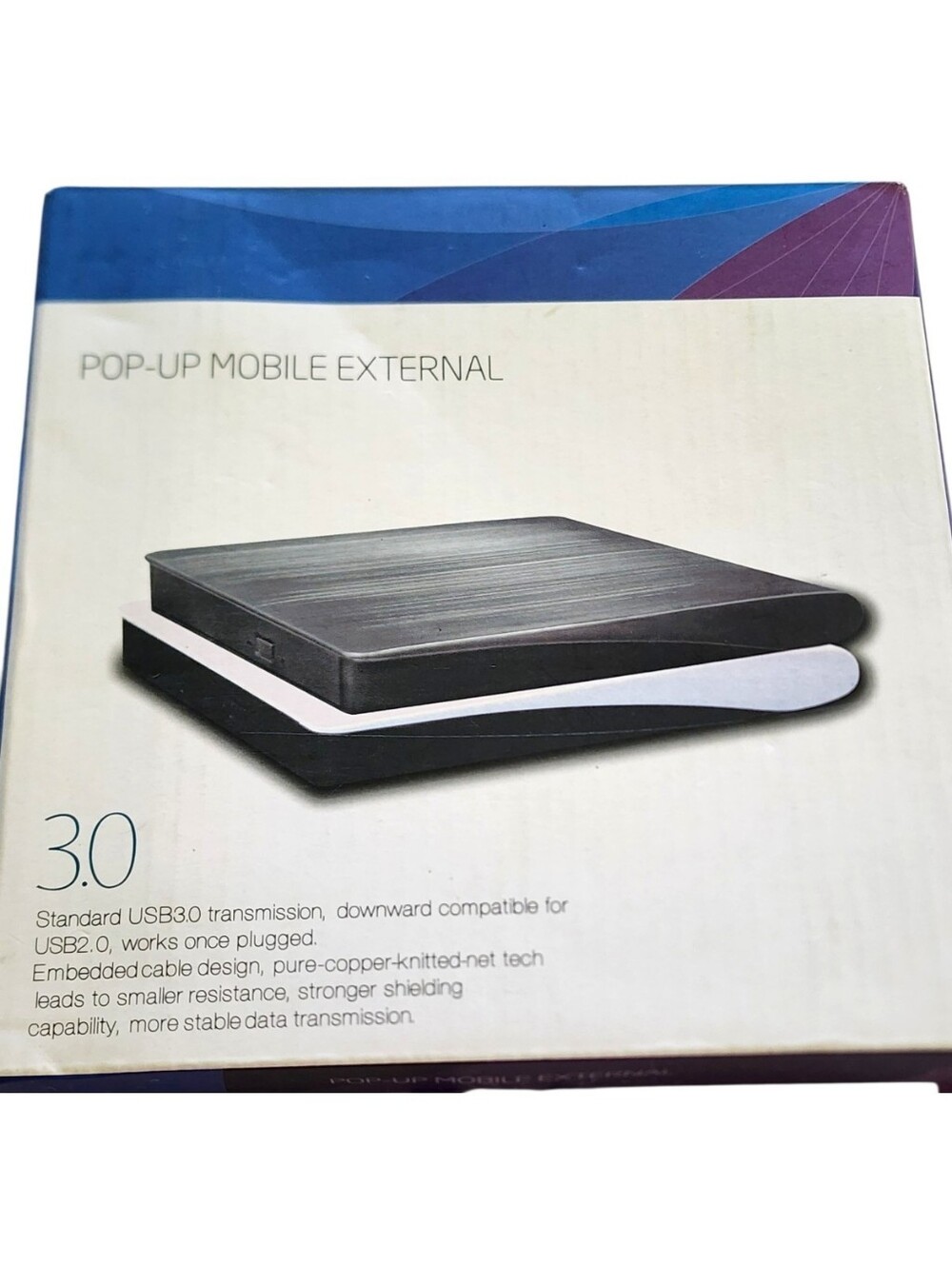 White Pop-Up Mobile External USB 3.0 optical drive For Cds/dvds